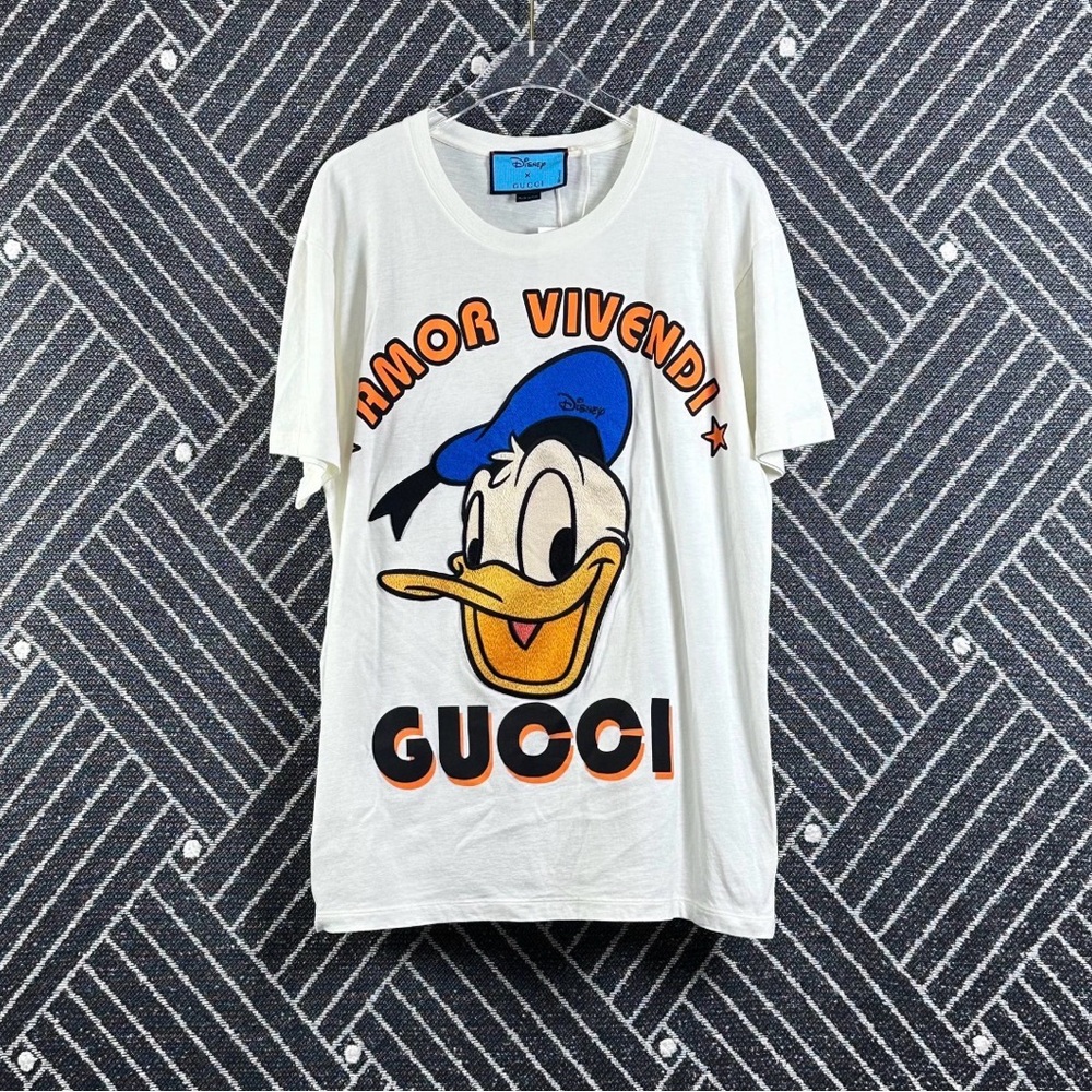 🚩steal Gucci White Donald Duck Graphic Short Sleeve Tee with Blue and Yellow